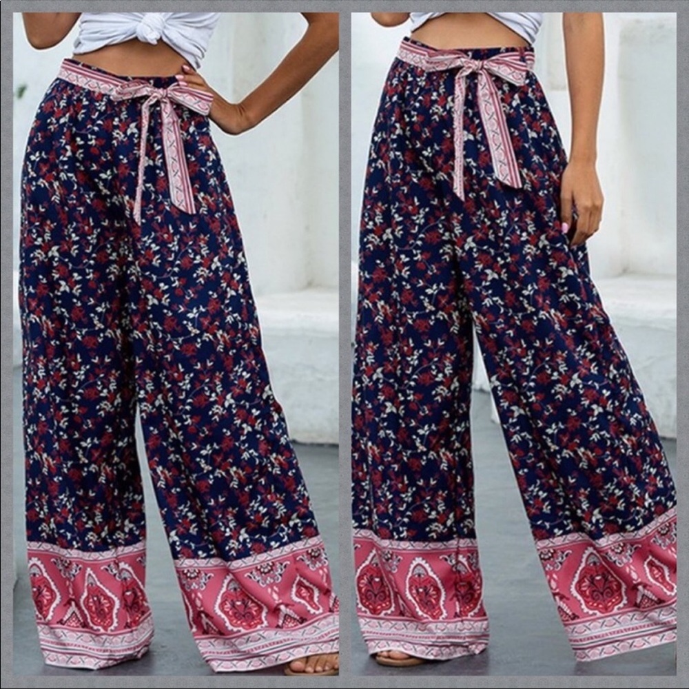 Small Palazzo pants floral flowy New Navy Pink